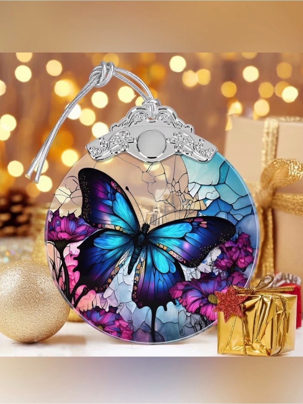 🦋 New In Box  Blue Butterfly Glass Ornament - Home Accents 🦋